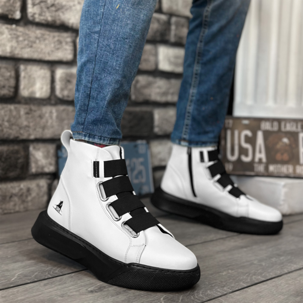 Mens black and white high tops best sale